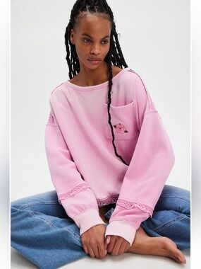Free people golden hour sweatshirt in pink frosting size medium